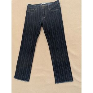 Principle Denim Innovators Indigo Pinstripe Raw Hem Straight Leg Jeans 29